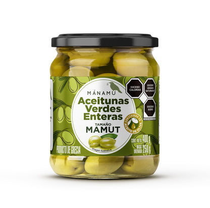 Aceitunas Verdes Tamaño Mamut con Hueso en Aceite de Oliva 400g