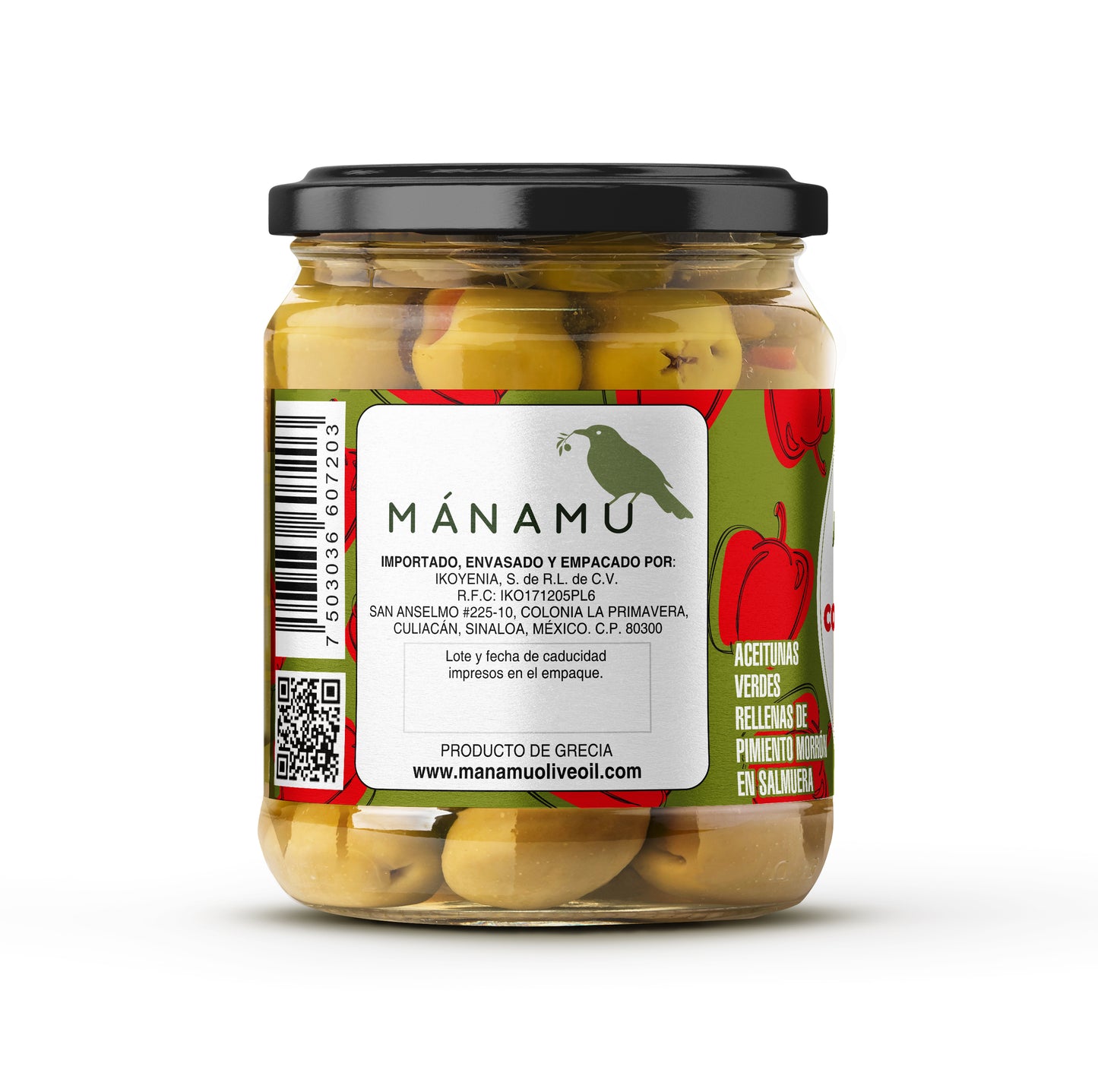 24 pcs. Green olives with bell pepper in brine 420g